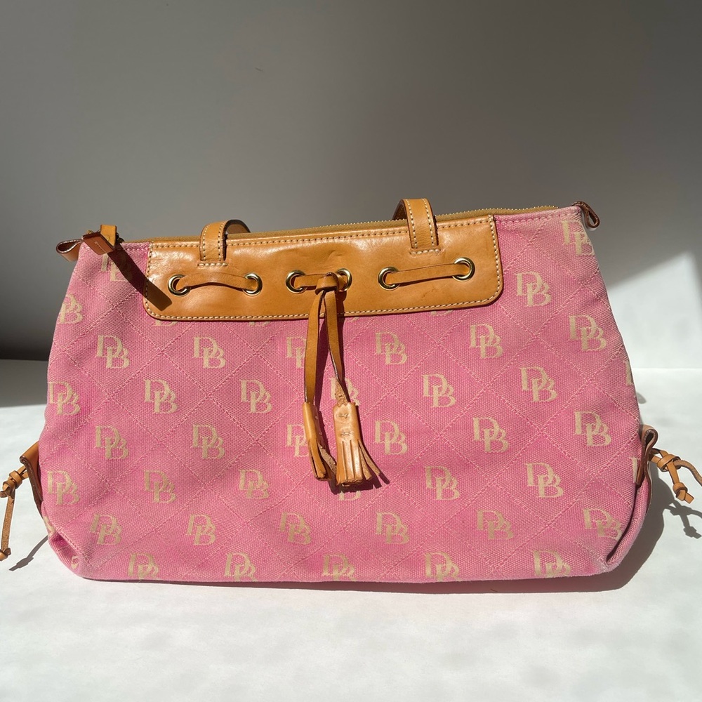 Dooney & Bourke Pink Canvas And Leather Shoulder Bag
